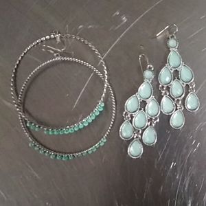 Teal blue dangly earrings